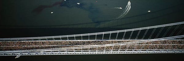 Aerial view of a crowd running on a bridgeNew York City Marathon, New York City, New York, USA