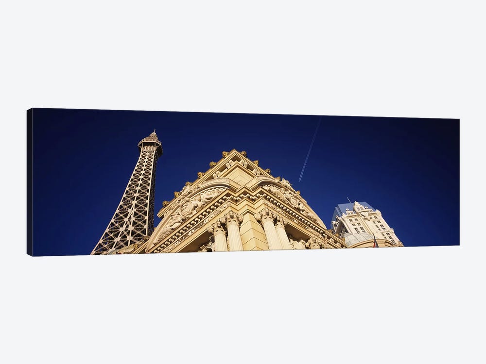 Low angle view of a building in front of a replica of the Eiffel Tower, Paris Hotel, Las Vegas, Nevada, USA by Panoramic Images 1-piece Canvas Wall Art