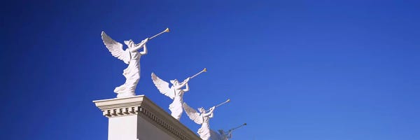 Las Vegas: Low angle view of statues on a wall, Caesars Place, Las Vegas, Nevada, USA by Panoramic Images