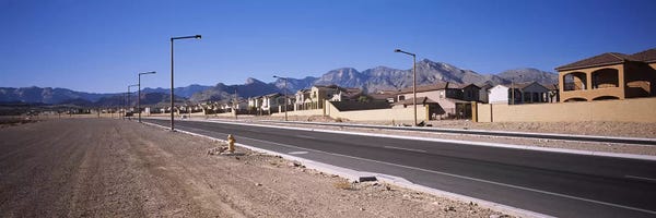 Nevada: Houses in a row along a road, Las Vegas, Nevada, USA by Panoramic Images