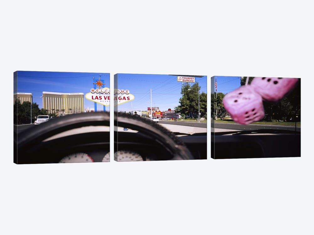 Welcome sign board at a road side viewed from a car, Las Vegas, Nevada, USA by Panoramic Images 3-piece Canvas Artwork