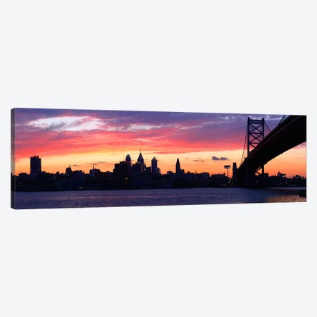 Silhouette of a suspension bridge across a river, Ben Franklin Bridge, Delaware River, Philadelphia, Pennsylvania, USA Canvas Print #PIM5618} by Panoramic Images Art Print