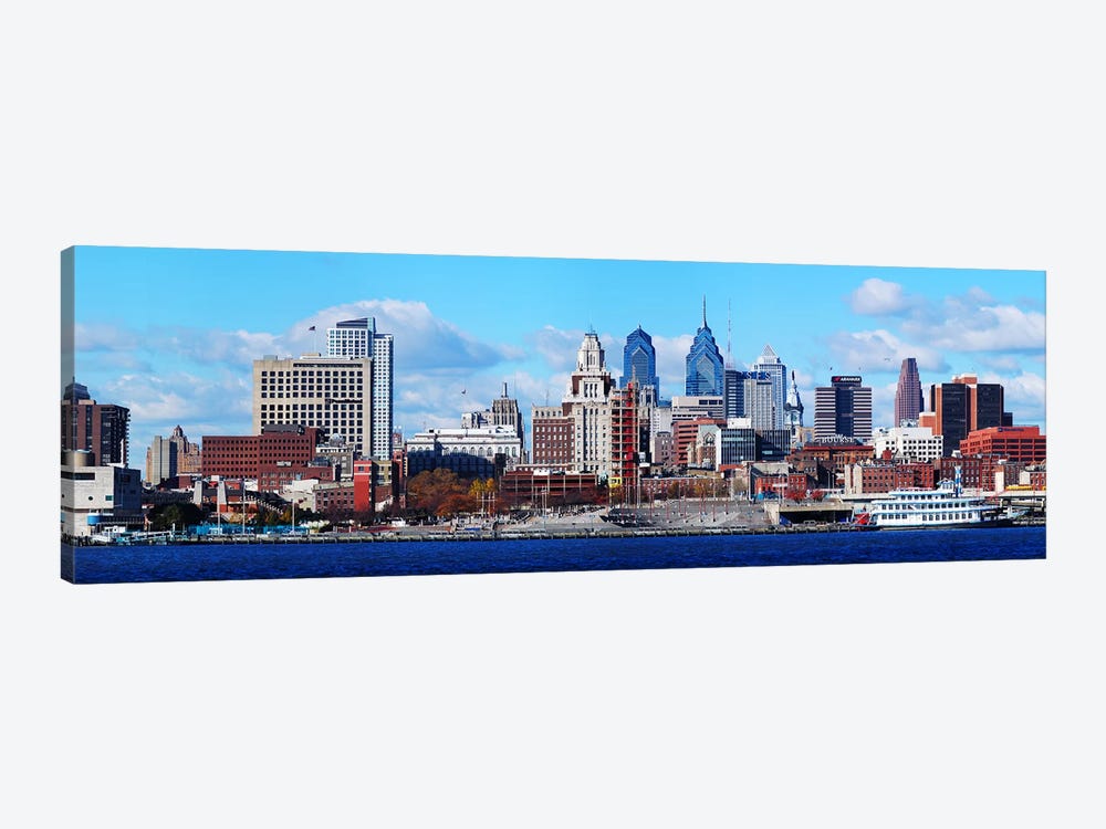 Panoramic view of a city at the waterfront, Delaware River, Philadelphia, Pennsylvania, USA by Panoramic Images 1-piece Canvas Artwork