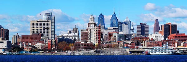 Panoramic view of a city at the waterfront, Delaware River, Philadelphia, Pennsylvania, USA