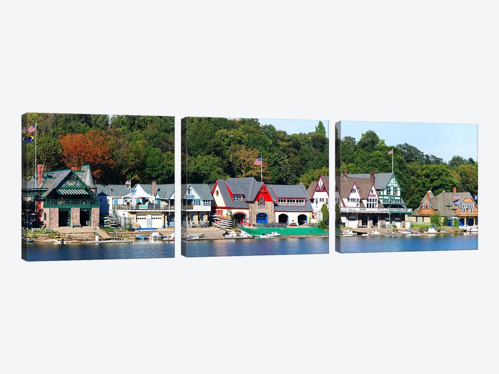 Boathouse Row at the waterfront, Schuylkill River, Philadelphia, Pennsylvania, USA by Panoramic Images 3-piece Canvas Art
