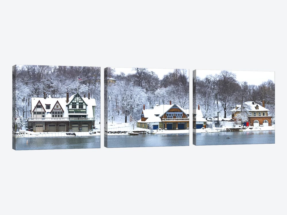 Boathouse Row at the waterfront, Schuylkill River, Philadelphia, Pennsylvania, USA by Panoramic Images 3-piece Canvas Art Print