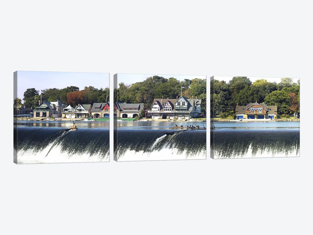 Boathouse Row at the waterfront, Schuylkill River, Philadelphia, Pennsylvania, USA #2 by Panoramic Images 3-piece Canvas Wall Art