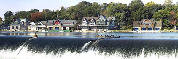 Boathouse Row at the waterfront II, Schuylkill River, Philadelphia, Pennsylvania, USA