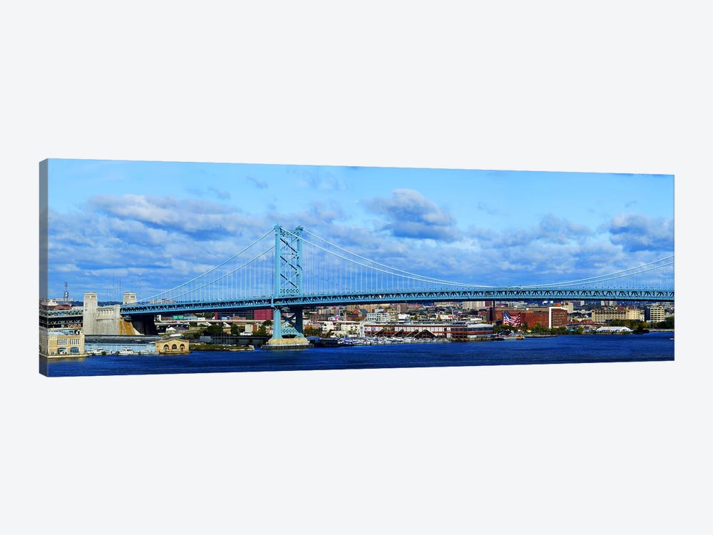 Suspension bridge across a river, Ben Franklin Bridge, Delaware River, Philadelphia, Pennsylvania, USA by Panoramic Images 1-piece Canvas Print