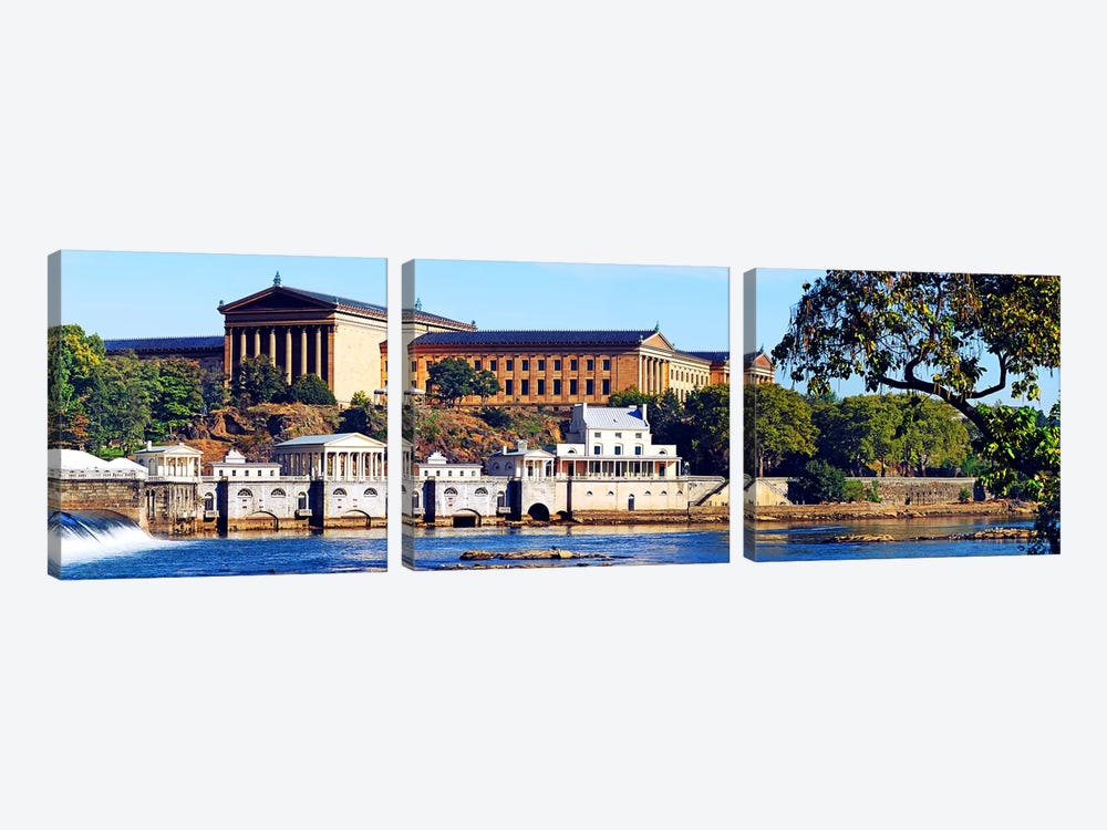 Art museum at the waterfront, Philadelphia Museum Of Art, Schuylkill River, Philadelphia, Pennsylvania, USA by Panoramic Images 3-piece Canvas Art