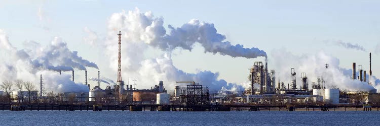 Smoke Emanating From A Waterfront Oil Refinery On The Delaware River Near New Jersey