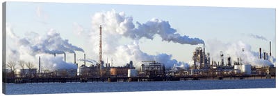 Smoke Emanating From A Waterfront Oil Refinery On The Delaware River Near New Jersey Canvas Art Print - New Jersey Art