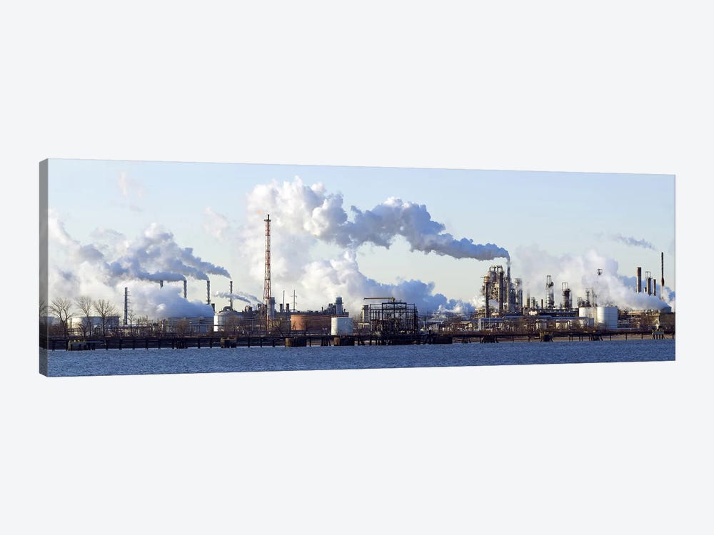 Smoke Emanating From A Waterfront Oil Refinery On The Delaware River Near New Jersey by Panoramic Images 1-piece Canvas Art Print