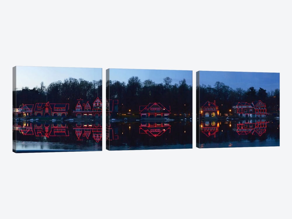 Boathouse at the waterfront, Schuylkill River, Philadelphia, Pennsylvania, USA by Panoramic Images 3-piece Canvas Art