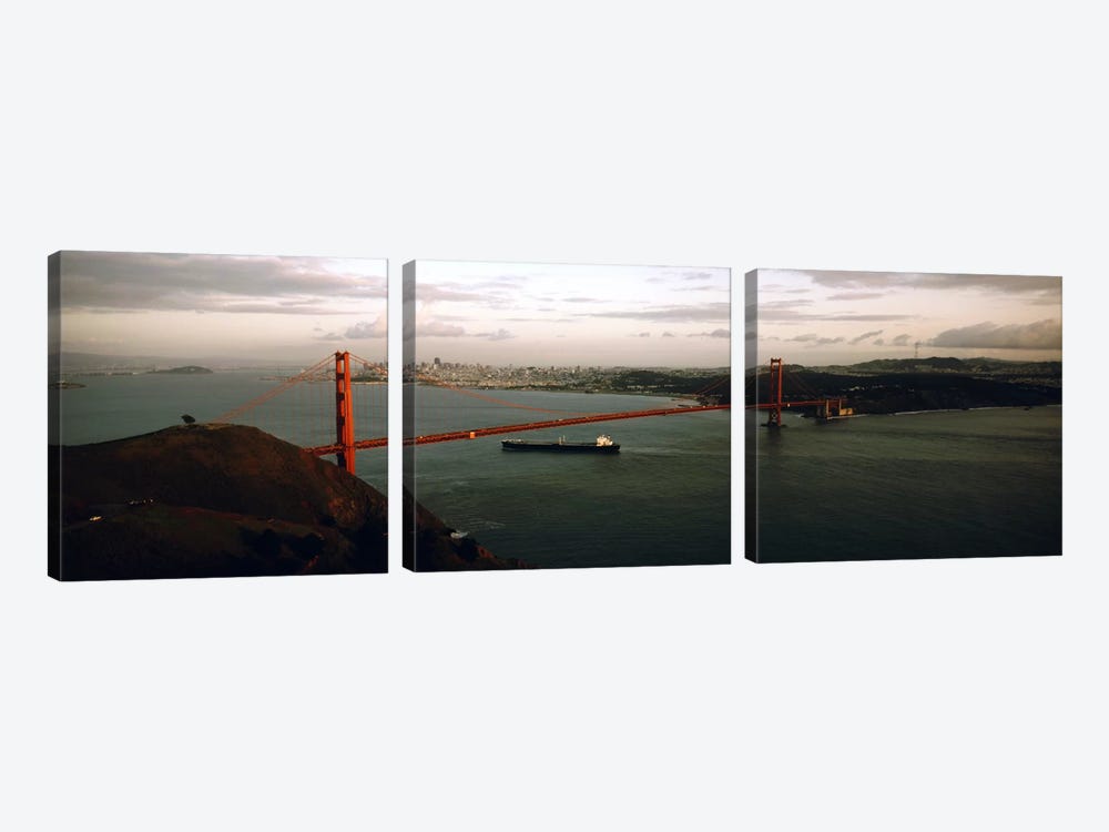 Barge passing under a bridge, Golden Gate Bridge, San Francisco, California, USA by Panoramic Images 3-piece Canvas Art Print