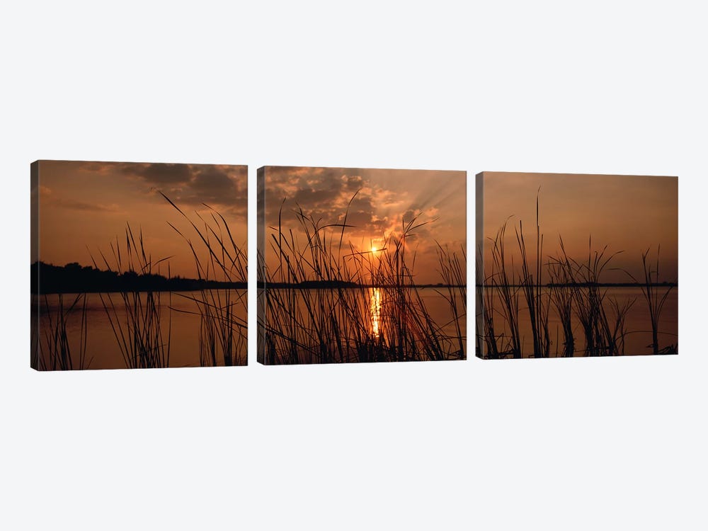 Sunset over a lake, Lake Travis, Austin, Texas by Panoramic Images 3-piece Canvas Wall Art