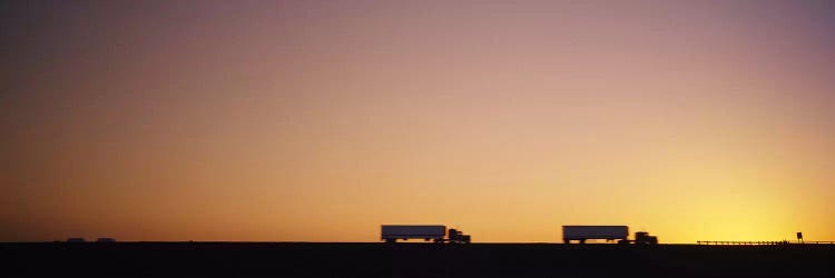 Two Semi Trucks On A Highway, Interstate 5 (I-5), California, USA