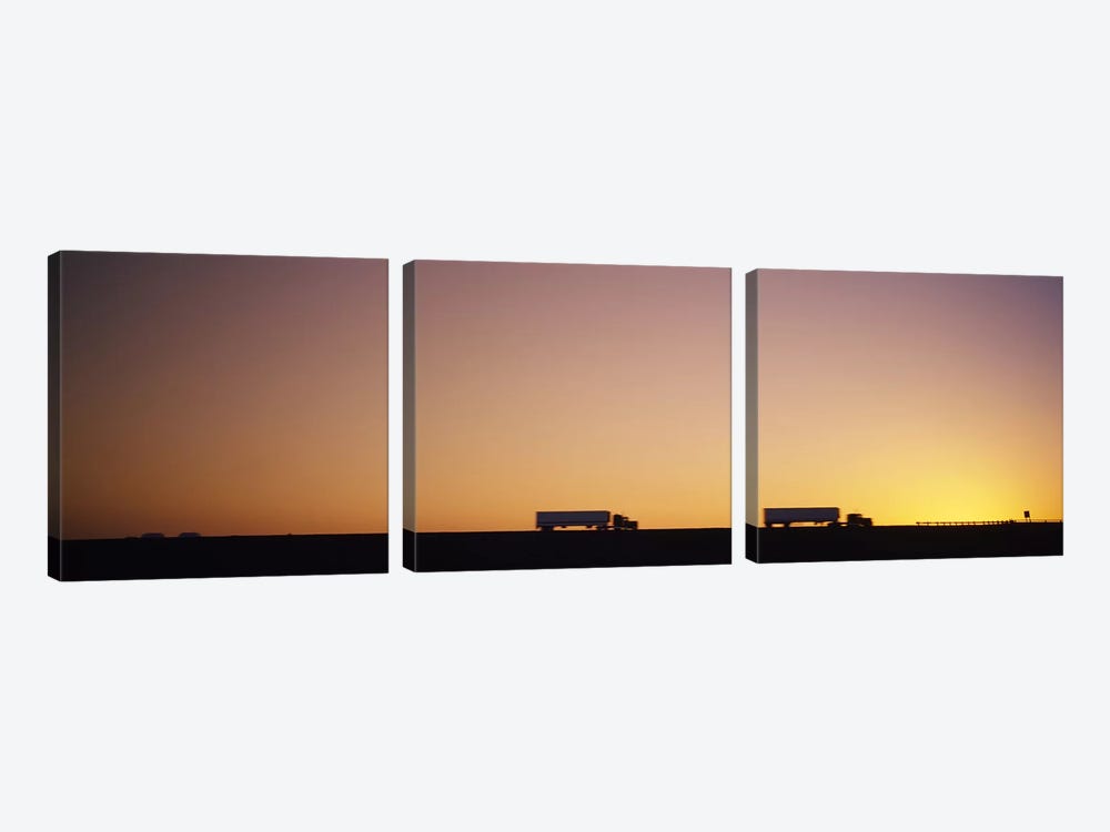 Two Semi Trucks On A Highway, Interstate 5 (I-5), California, USA by Panoramic Images 3-piece Canvas Artwork
