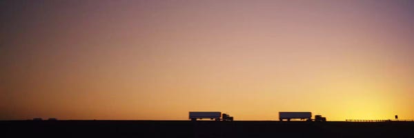 Two Semi Trucks On A Highway, Interstate 5 (I-5), California, USA