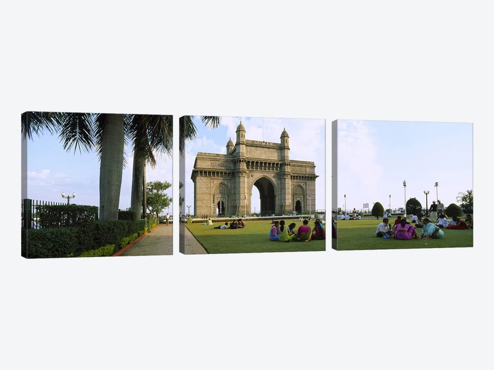 Tourist in front of a monument, Gateway Of India, Mumbai, Maharashtra, India by Panoramic Images 3-piece Canvas Art Print
