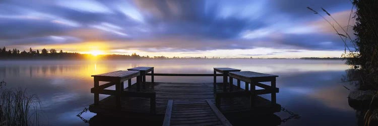 Panoramic view of a pier at dusk, Vuoksi River, Imatra, Finland by Panoramic Images wall art