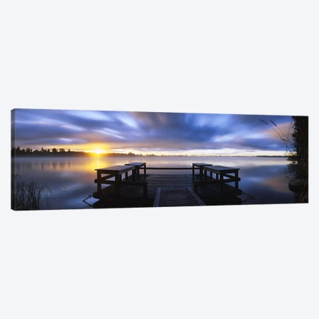 Panoramic view of a pier at dusk, Vuoksi River, Imatra, Finland Canvas Print #PIM5654} by Panoramic Images Canvas Wall Art