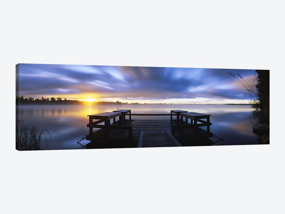 Panoramic view of a pier at dusk, Vuoksi River, Imatra, Finland by Panoramic Images 1-piece Art Print