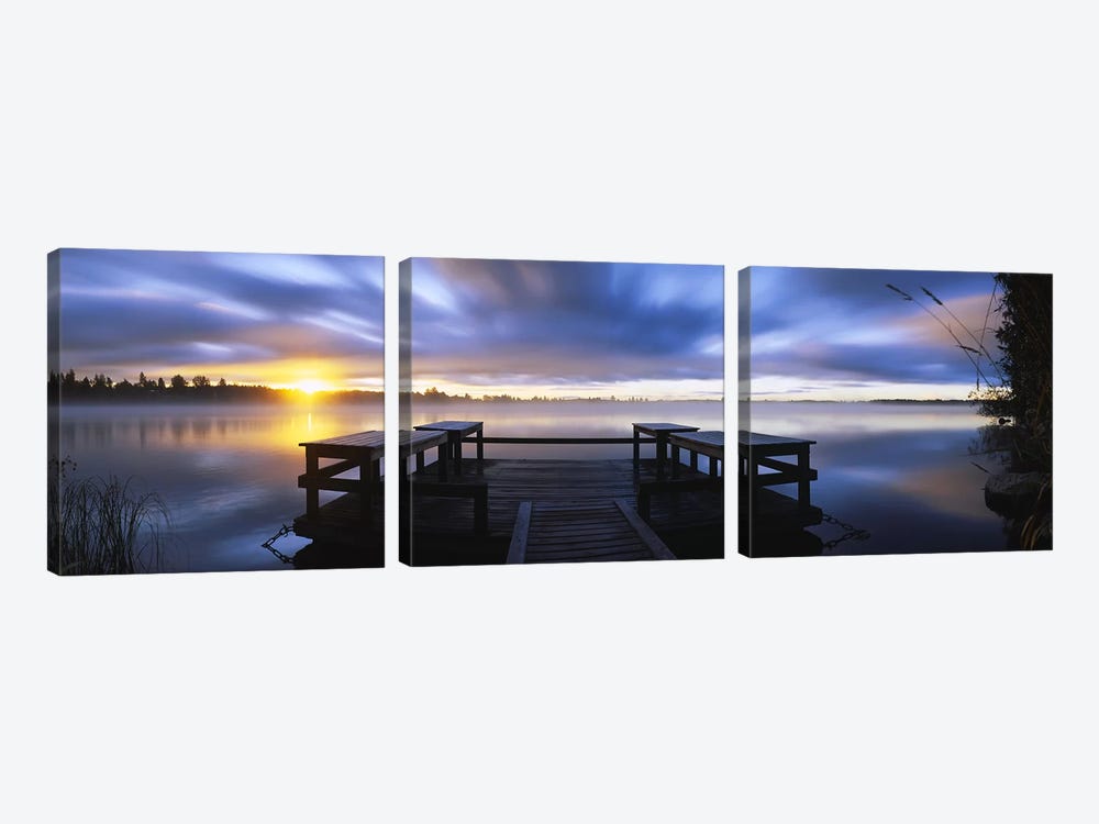 Panoramic view of a pier at dusk, Vuoksi River, Imatra, Finland by Panoramic Images 3-piece Canvas Art Print
