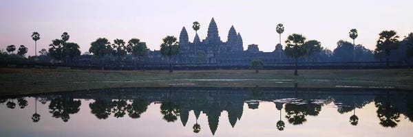 Cambodia: Reflection of temples and palm trees in a lake, Angkor Wat, Cambodia by Panoramic Images
