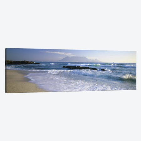 Waves On A Beach With A Distant View Of Table Mountain, Cape Town, Western Cape, South Africa Canvas Print #PIM5667} by Panoramic Images Canvas Print