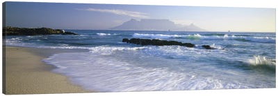 Waves On A Beach With A Distant View Of Table Mountain, Cape Town, Western Cape, South Africa Canvas Art Print - South Africa