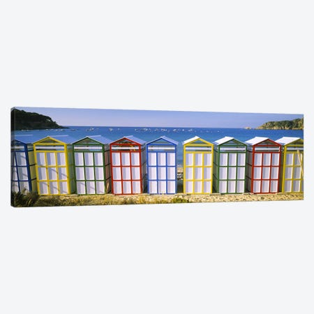 Colorful Row Of Beach Huts, Catalonia, Spain Canvas Print #PIM5680} by Panoramic Images Canvas Art