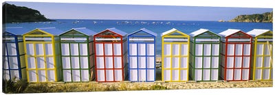Colorful Row Of Beach Huts, Catalonia, Spain Canvas Art Print - Catalonia Art