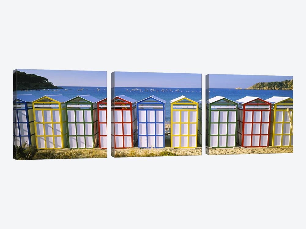 Colorful Row Of Beach Huts, Catalonia, Spain by Panoramic Images 3-piece Canvas Wall Art