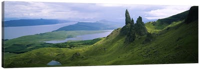 Old Man Of Storr With A High-Angle View Of Loch Leathan, Isle Of Skye, Inner Hebrides, Scotland Canvas Art Print - Scotland Art