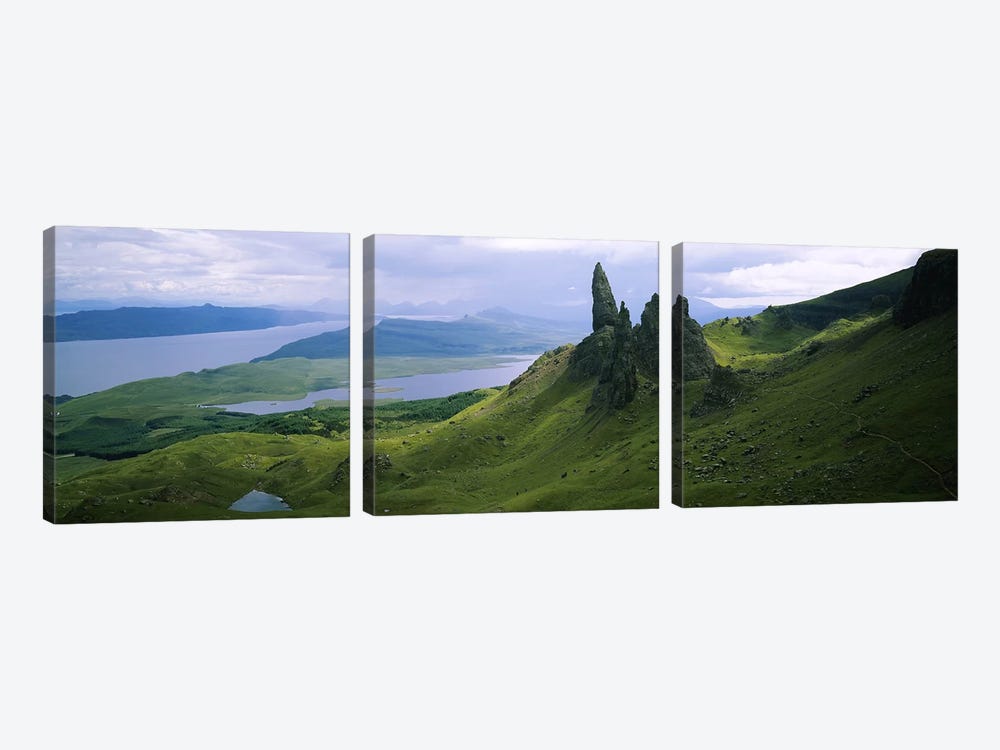 Old Man Of Storr With A High-Angle View Of Loch Leathan, Isle Of Skye, Inner Hebrides, Scotland by Panoramic Images 3-piece Canvas Art Print