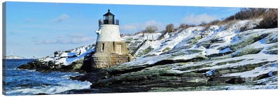 Castle Hill Lighthouse In Winter, Narraganset Bay, Newport, Rhode Island, USA Canvas Art Print - Rhode Island