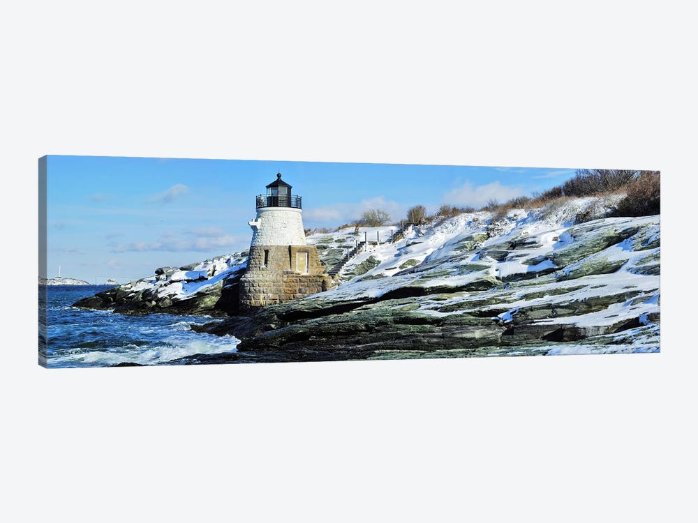 Castle Hill Lighthouse In Winter, Narraganset Bay, Newport, Rhode Island, USA by Panoramic Images 1-piece Canvas Artwork
