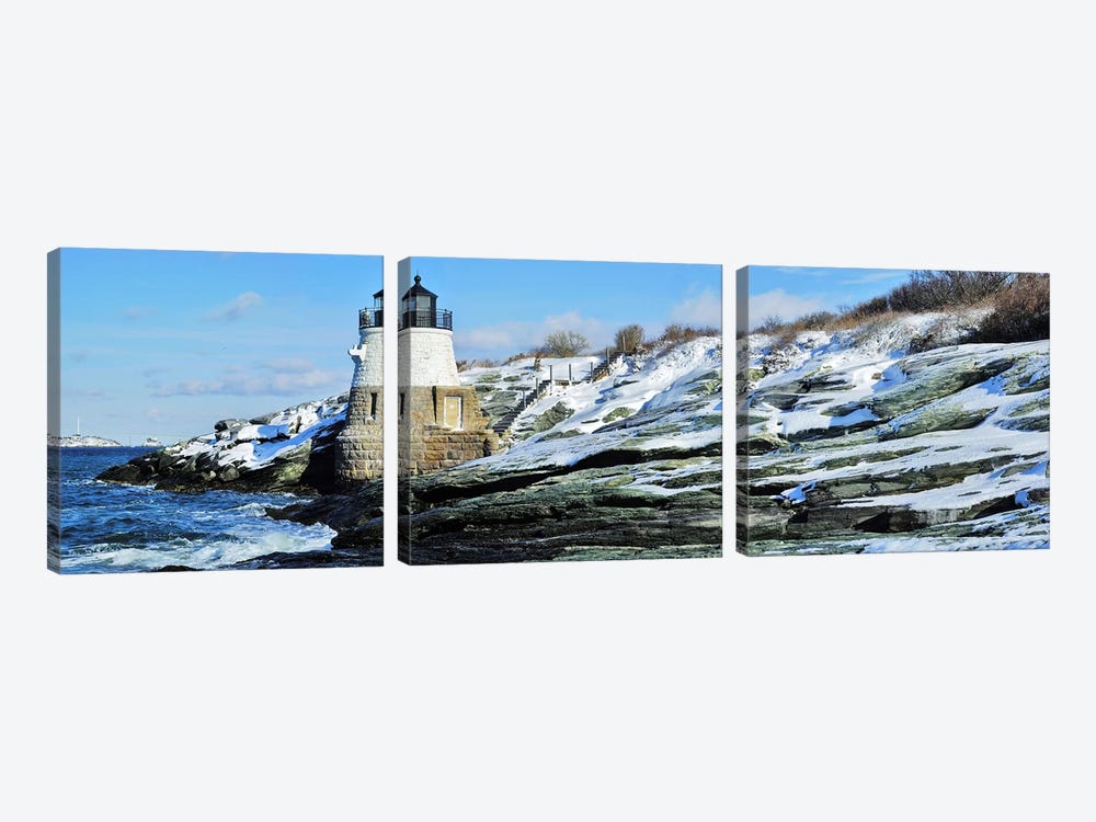Castle Hill Lighthouse In Winter, Narraganset Bay, Newport, Rhode Island, USA by Panoramic Images 3-piece Canvas Wall Art