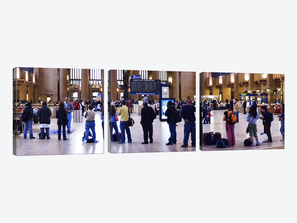 People waiting in a railroad station, 30th Street Station, Schuylkill River, Philadelphia, Pennsylvania, USA by Panoramic Images 3-piece Canvas Print