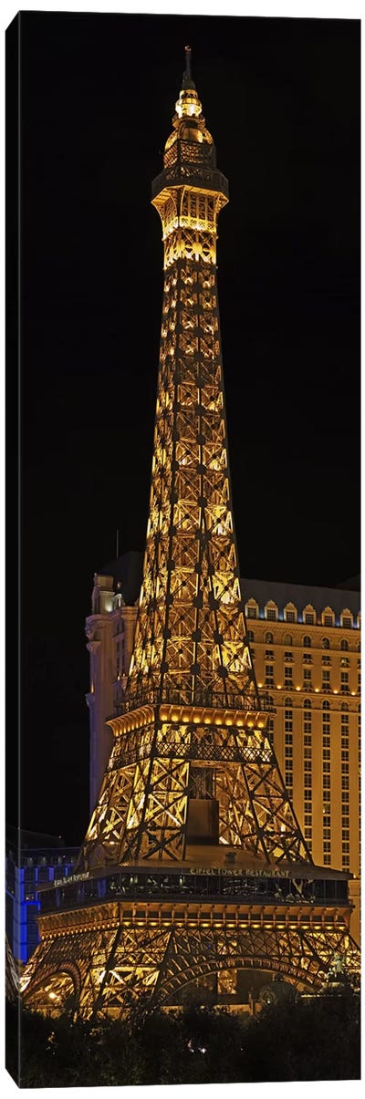 Replica of the Eiffel Tower lit up at night, Paris Las Vegas, Las Vegas, Nevada, USA Canvas Art Print - Tower Art