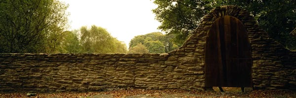 Ireland: Wooden Door In An Arch Along A Stone Wall, County Kilkenny, Leinster Province, Republic Of Ireland by Panoramic Images
