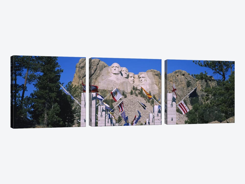 Mount Rushmore National Memorial With The Avenue Of Flags, South Dakota, USA by Panoramic Images 3-piece Canvas Wall Art