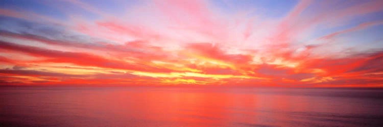 Fiery Glowing Sunset Over The Pacific Ocean