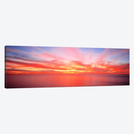 Fiery Glowing Sunset Over The Pacific Ocean Canvas Print #PIM570} by Panoramic Images Canvas Wall Art