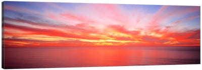 Fiery Glowing Sunset Over The Pacific Ocean Canvas Art Print - Cloudy Sunset Art