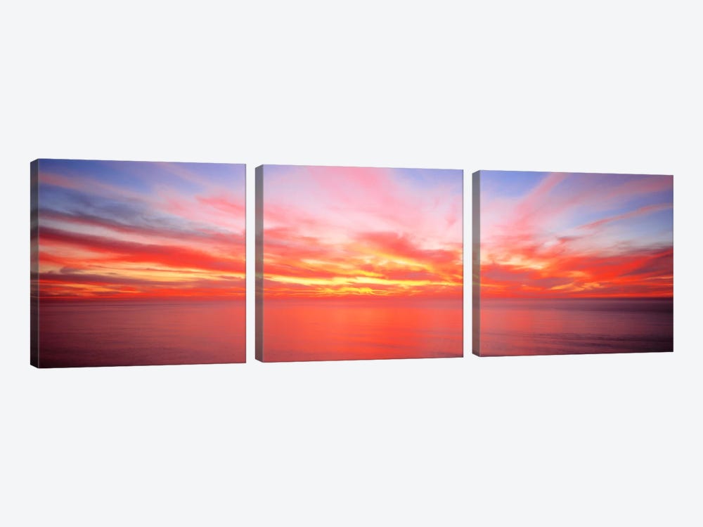 Fiery Glowing Sunset Over The Pacific Ocean by Panoramic Images 3-piece Canvas Print