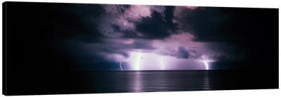 Purple Sky & Lightning Bolts Over The Gulf Of Mexico Canvas Art Print - Night Sky Art