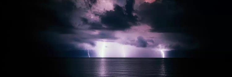 Purple Sky & Lightning Bolts Over The Gulf Of Mexico