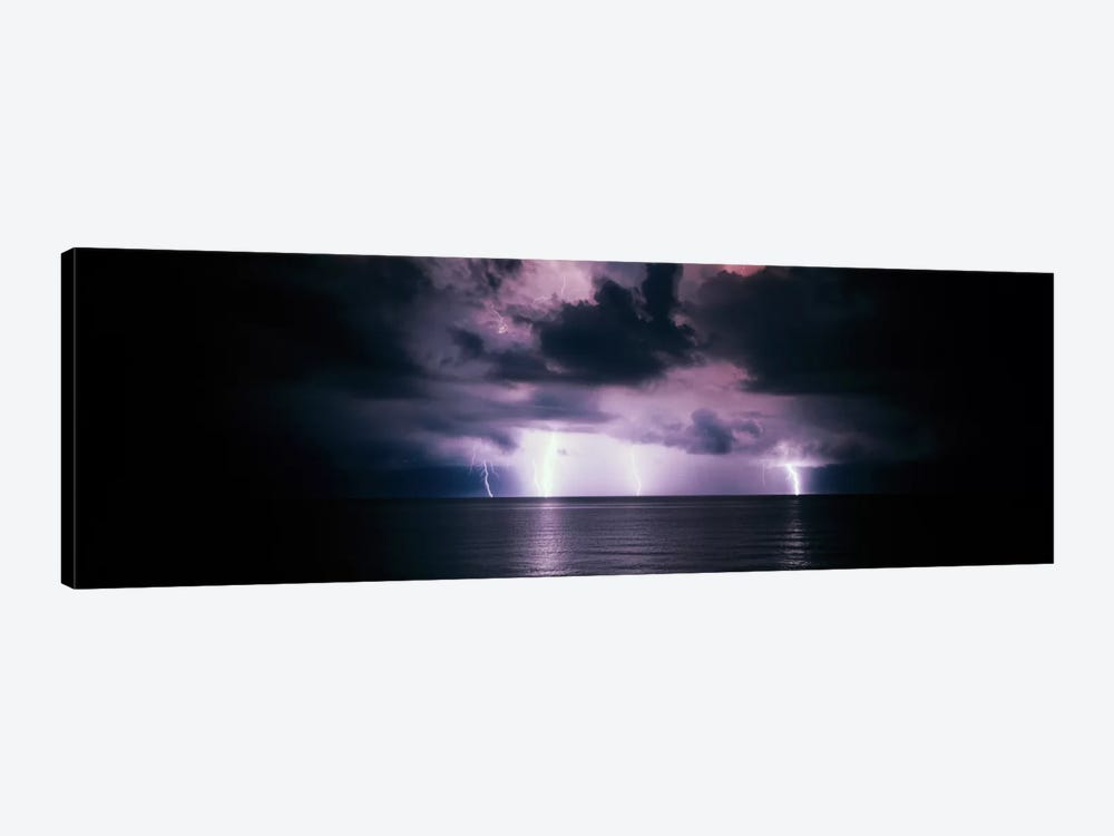 Purple Sky & Lightning Bolts Over The Gulf Of Mexico by Panoramic Images 1-piece Art Print
